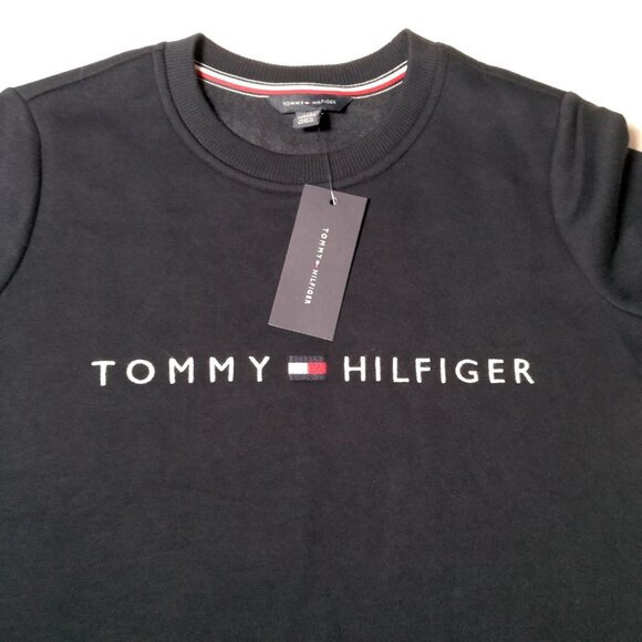 Tommy Hilfiger Sweatshirt Women XXS Navy Blue Embroidered Crew Neck Preppy New - Picture 1 of 10
